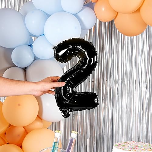 Miniatura 5 de Balloonify - Globo de número de 16 pulgadas, 1 globo reutilizable para fiesta, número "2", autosellado, globo metálico de Mylar negro, a prueba de