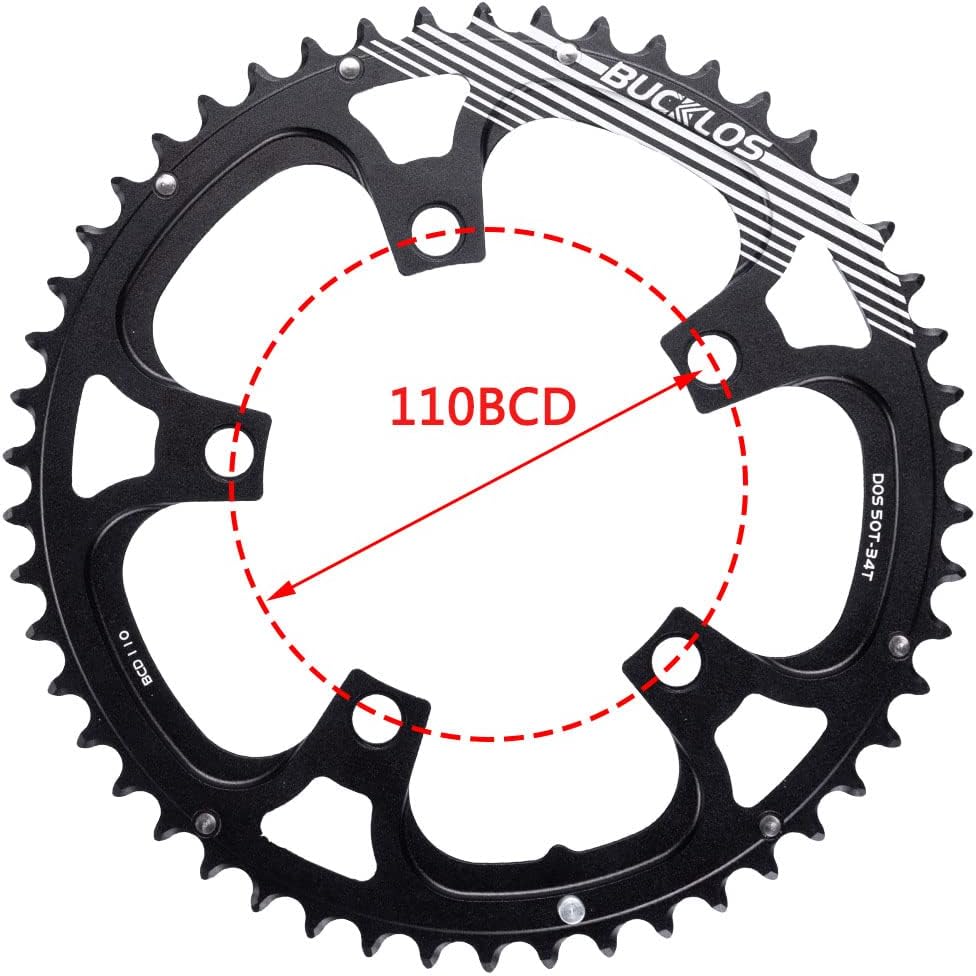 BUCKLOS 110BCD Bike Chainring Set with Pin, Double Round 5 Bolts Aluminum Chainring 50T 34T 52T 36T 53T 39T for Road Bike Bicycle Fits 8 9 10 11 Speed Chains
