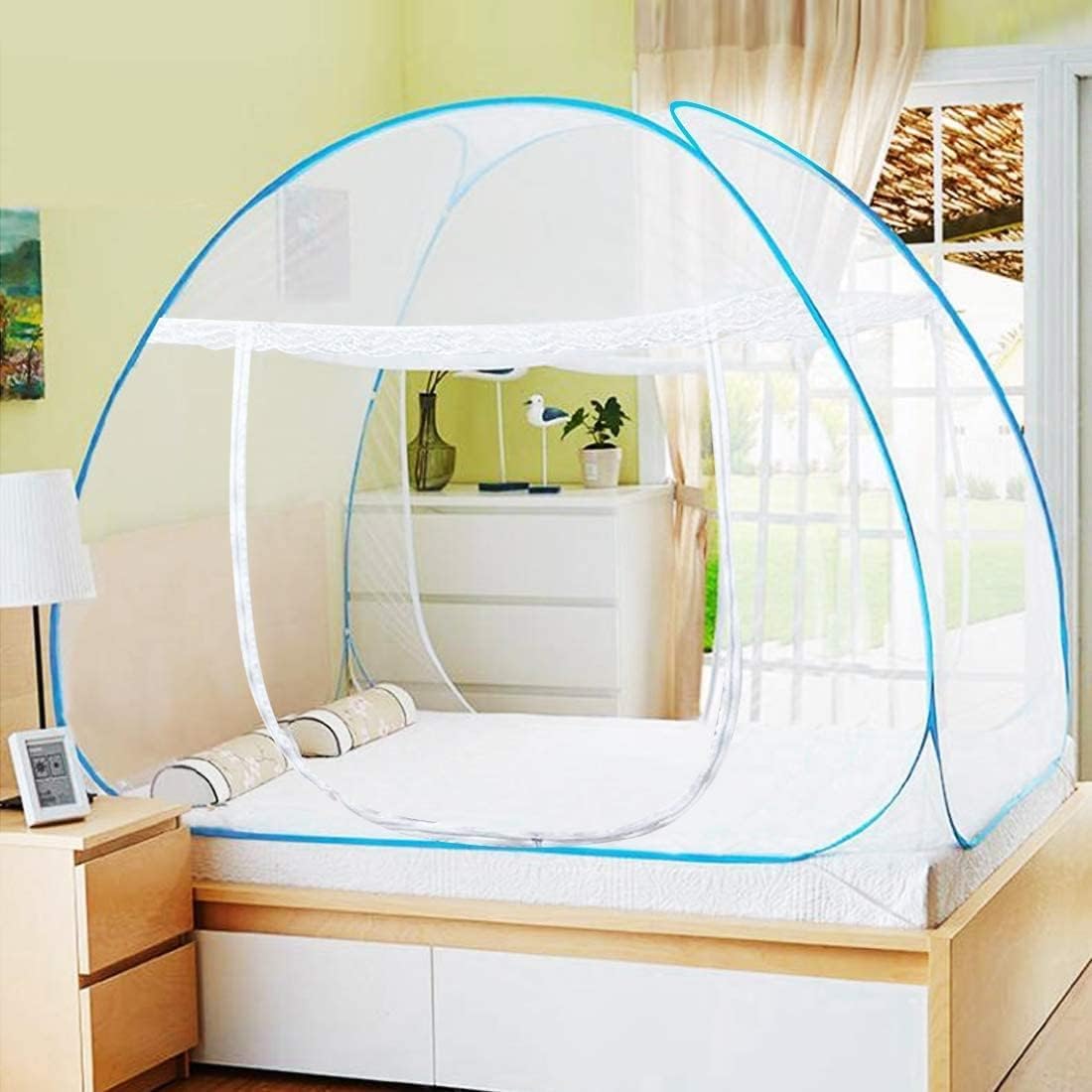 GRACIFY Polyester Strong Durable Foldable Washable Steel Wire Tightly Woven Light Blue King Size Bed Machardani Mosquito Net Protection (B0CVTRCGPN) Amazon Price History, Amazon Price Tracker