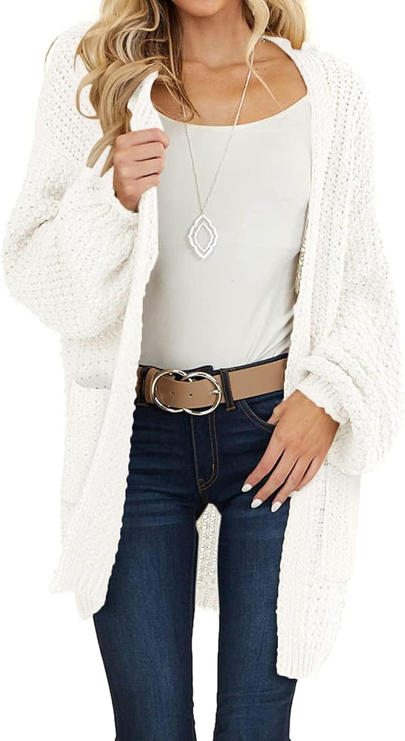 MEROKEETY Women's 2025 Fall Open Front Chunky Knit Sweater Oversized Lantern Sleeve Cardigan Outwear - Image 6