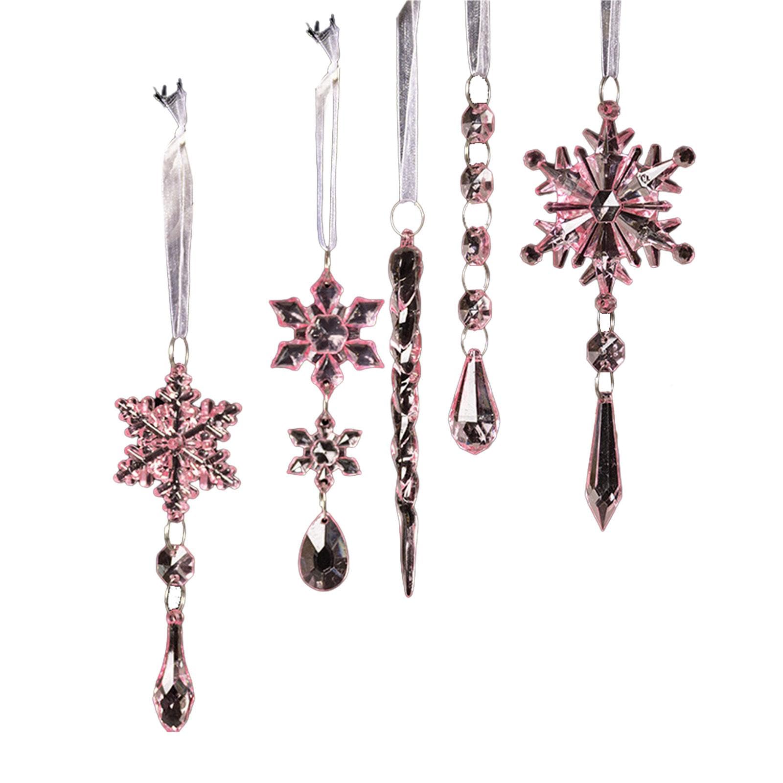 SM SunniMix 4x5x Snowflakes Christmas Tree Decorations Hanging Acrylic Icicle Drop Outdoor Window Holiday Birthday Glitter Clear Snowflakes