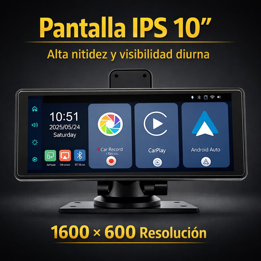 Belson B 5303R Sistema Multimedia 10” IPS con Compatible CarPlay & Android Auto, Proyección Inalámbrica, DVR 1080P/2K/4K, WiFi Video, FM, Bluetooth, AUX, USB C