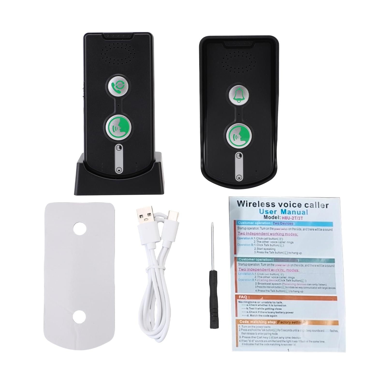 System de Timbre de Intercomunicación Inalámbrico Comunicación Dúplex Completo 500 M/1640 Pies System de Timbre de Seguridad para el Hogar Recargable de Larga Distancia (Negra)