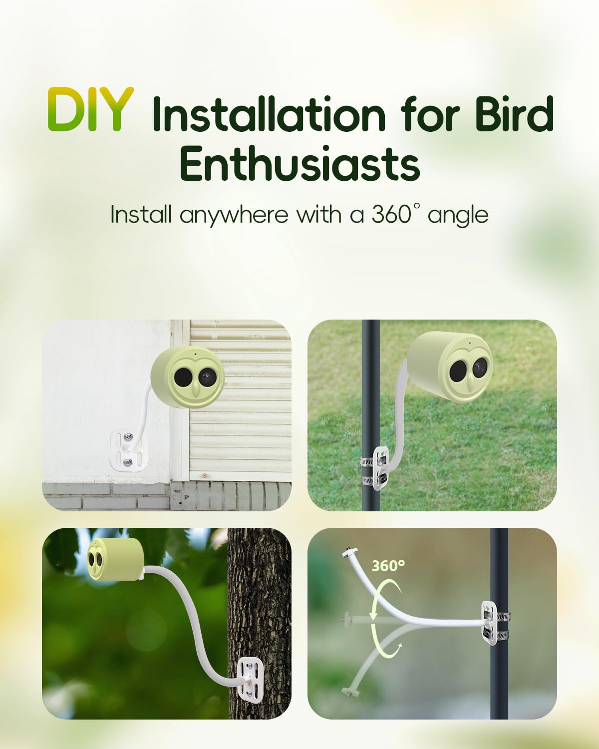 Hibird 4K HD - Cámara inteligente alimentadora de pájaros alimentada por energía solar, 2.4G/5G WiFi dual inalámbrico al aire libre, captura de video automática de pájaros de cámara lenta 6X