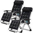 Oversized Zero Gravity Chair, Lawn Recliner, Reclining Patio Lounger Chair, Folding Portable Chaise, with Detachable Soft Cushion, Cup Holder, Adjustable Headrest, Support 500 lbs. (Black Cushion)