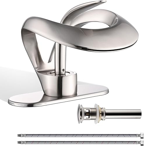 AUU - Elegante grifo de lavabo de baño de un solo agujero, grifo de lavabo de latón sólido, grifo de lavabo de una sola manija con línea de