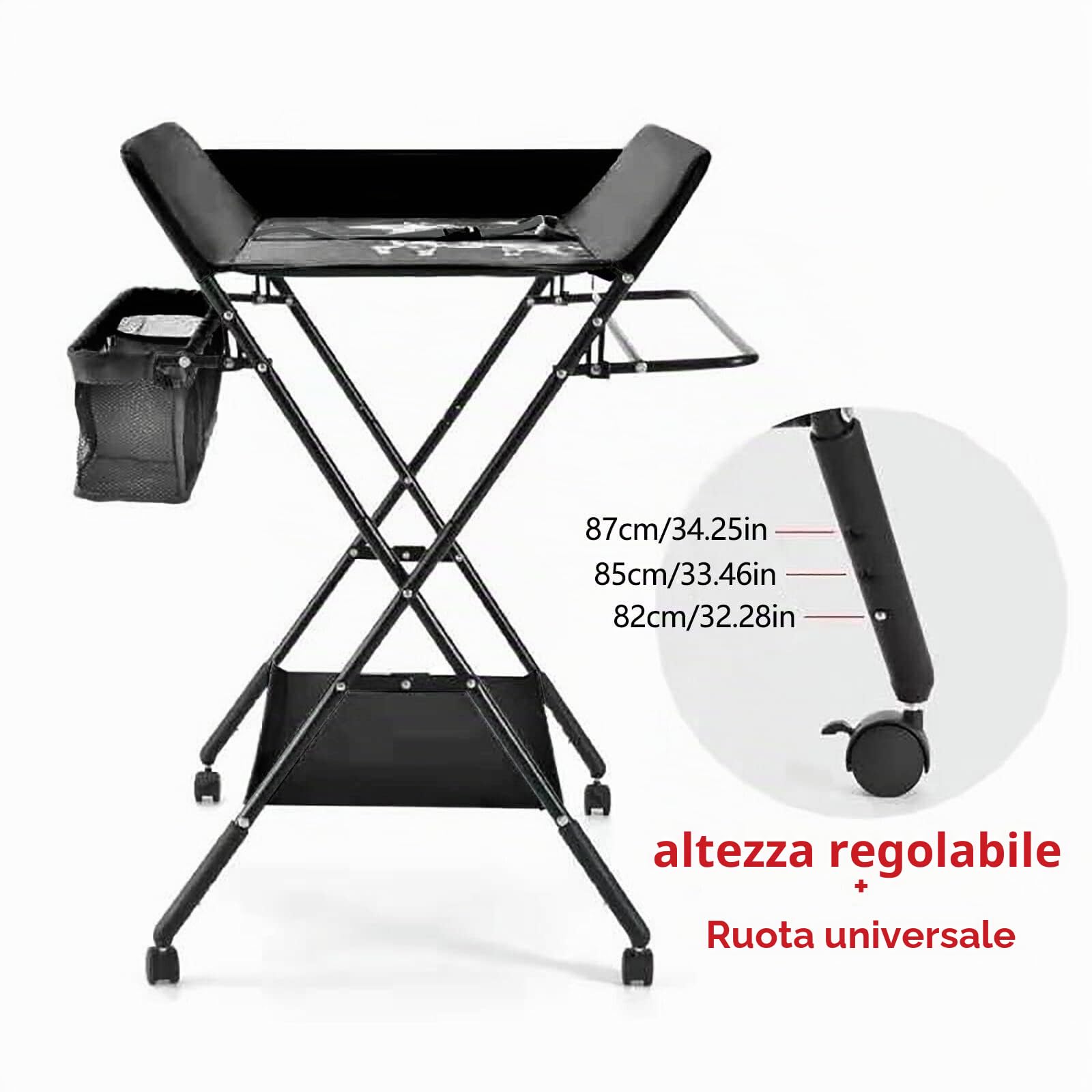 Treeisland Fasciatoio pieghevole per bambini, fasciatoio, fasciatoio portatile con fasciatoio, cintura di sicurezza e scomparti, salvaspazio