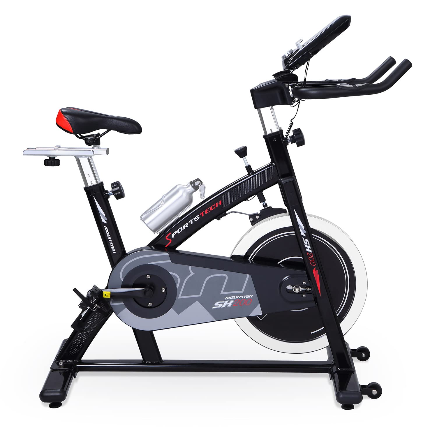 Sportstech Vélo d'appartement ergomètre SX200 avec contrôle via l'application Smartphone + Google Street View | roue d'inertie de 22 kg | capteur de fréquence cardiaque | charge maximale 125 kg