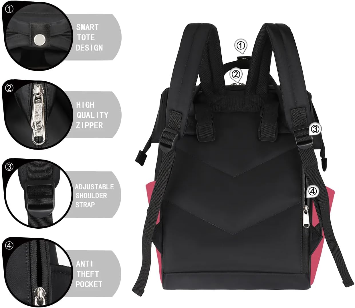 Custom Baby Diaper-Bags-Backpack for Girls Boys,Personalized Name Maternity Baby Nappy Bag with Pockets Stroller-Strap,Large Capacity Waterproof Back Pack for Travel,Pink