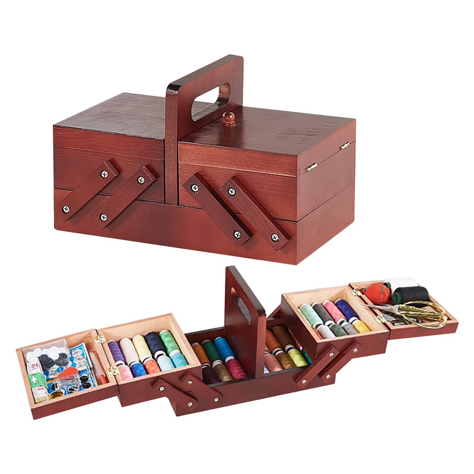 misppro Kit de costura de madera para adultos, principiantes, kits de costura, accesorios para el hogar, cesta de costura, kit de reparación de costuras, compartimentos, Boxex para mujeres y hombres,