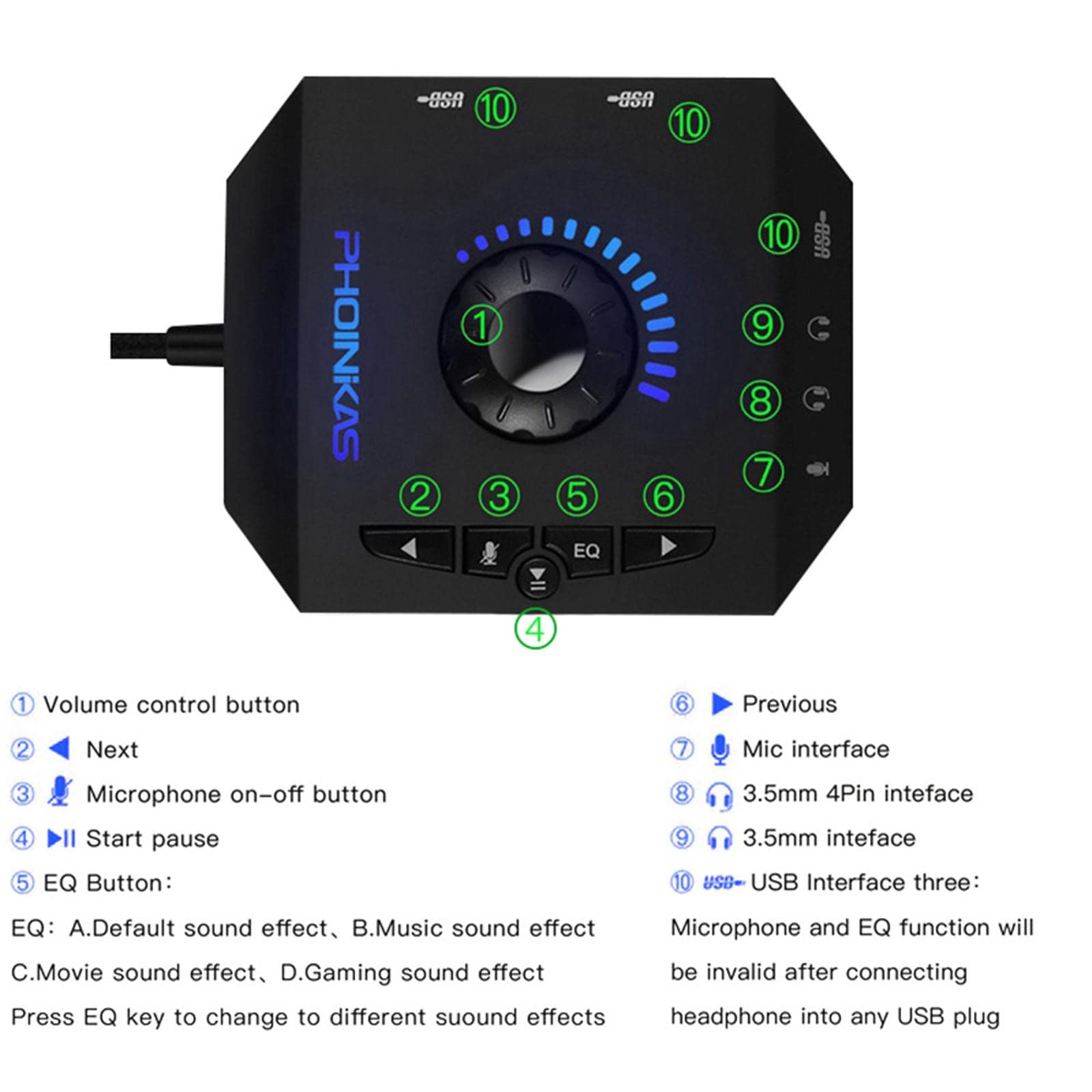 ZEZEFUFU Adaptador de sonido estéreo, tarjeta de sonido externa, tarjeta de sonido USB, adaptador de audio de 7.1 canales, convertidor para PC y portátil