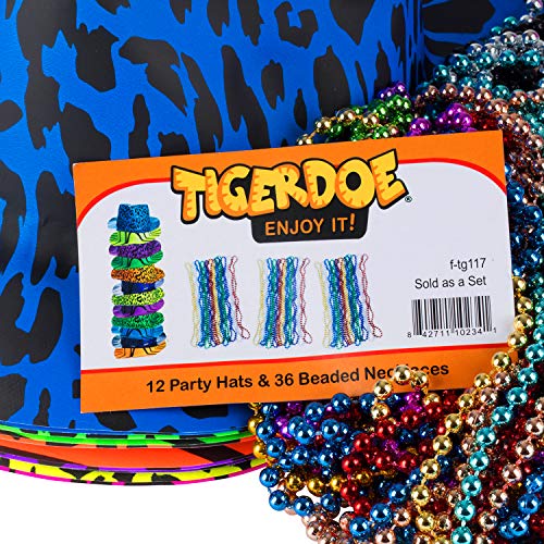 Party Favors - Neon Party Hats W/Bead Necklaces (Total 48 Pc) - Neon Plastic Hats - 80S Theme - Party Supplies By Tigerdoe #TOP6