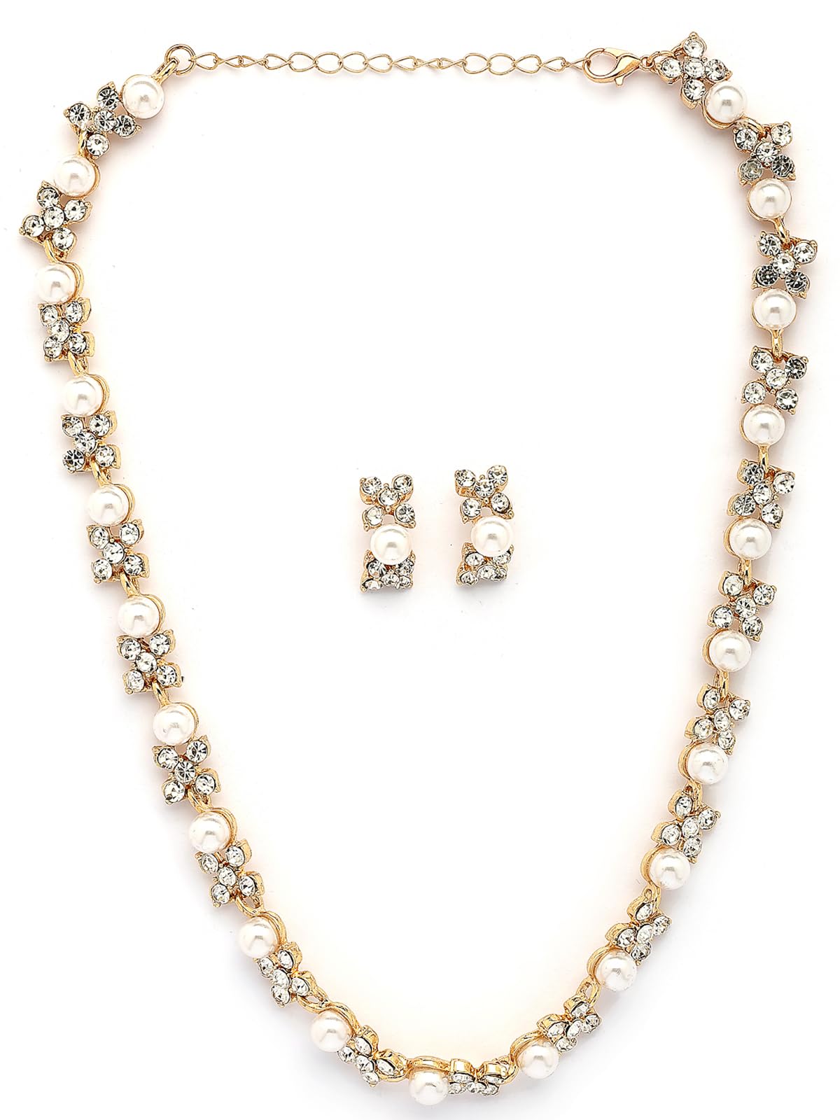 All-Season Stylish Design Gold Plated Faux Pearls Studded White Choker Necklace with Studs Earring Jewellery Set For Women & Girls|NS107382-image-15