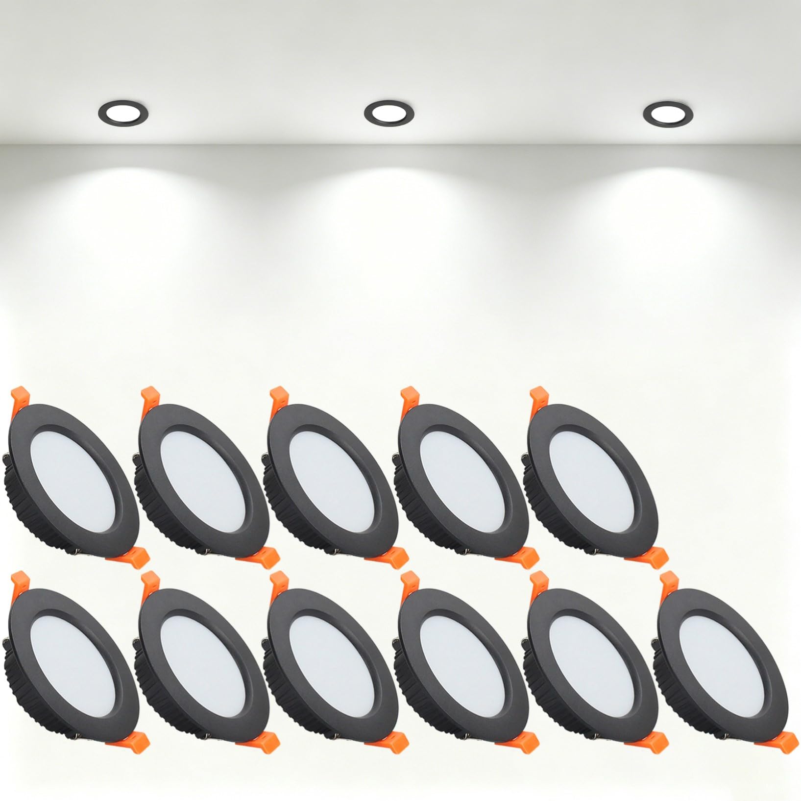 VOGHMOLD 9W Ultra Slim LED Downlight Recessed Ceiling Light 3.5 inch, 6000K Spot Lights Black Aluminum Trim, Cut Φ90-100mm, AC110-240V Panel Lighting for Office Hallway Closet, 11 Pack