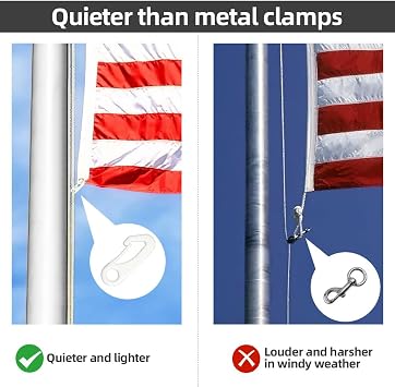 15M Flag Pole Rope with 10 PCS Flag Pole Clips, 6MM Thick Nylon Flag Rope, White Flag Line, Flag Pole Halyard Rope Kit for Outdoor, Swing, Garden, Camping(White)