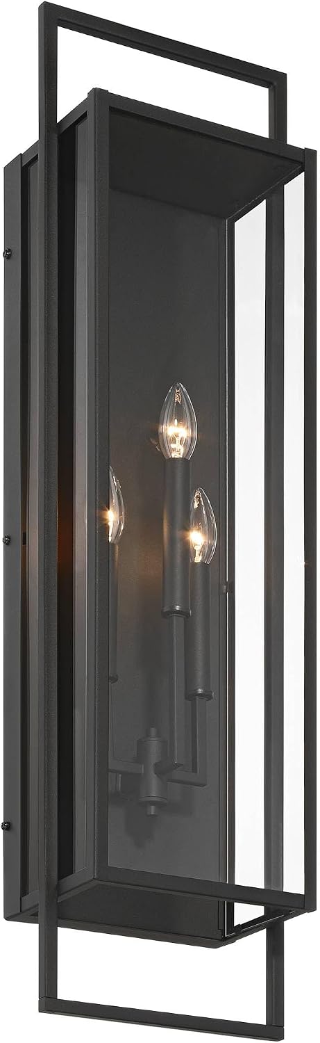 Possini Euro Design Jericho 35" High Modern Outdoor Wall Light Fixture Mount Porch House Exterior Outside Weatherproof Textured Black Clear Glass Shade Front Door Patio Garage Home Deck Garden