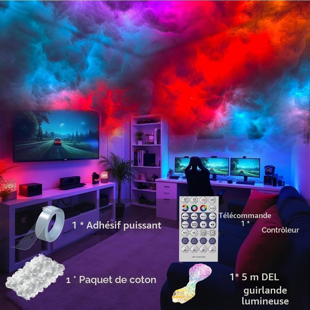 3D Nuage LED Plafond, 197inch LED Plafond Nuage Plafond, Lampe Led Nuage D'Orage 3D, Lampe USB à Synchronisation Musicale RVB Et Éclairage Vibrant, Chambre à Coucher Et Salle De Jeux (78.8inch/200cm)