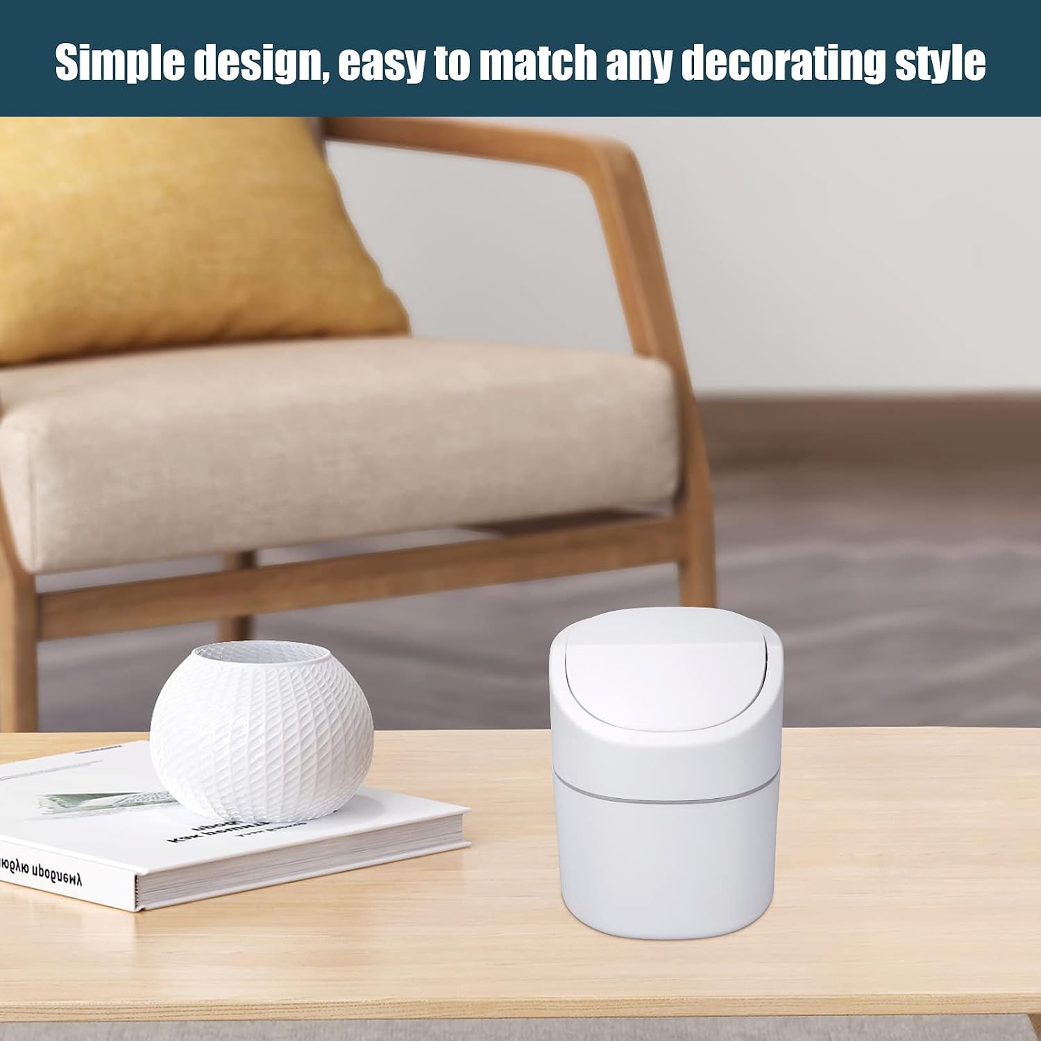 Mini Desk Trash Can with Swing Lid, 0.5gal, Includes 180 Bags, White