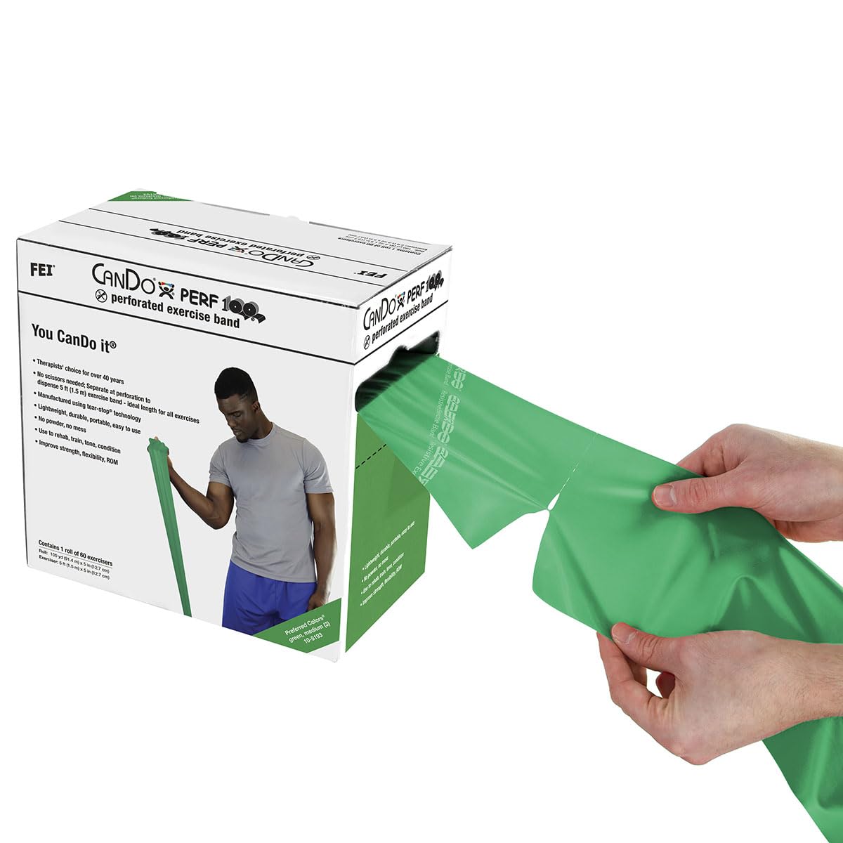 Cando-1385641 CanDo 10-5693 Latex Free Exercise Band, 100 yd, Green-Medium
