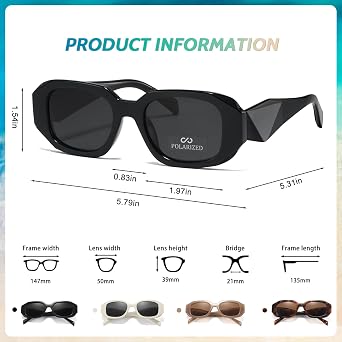 JiSoo Rectangle Sunglasses Women, Polarised Trendy Rectangular Sunglasses, Vintage 90s Sun Glasses Womens