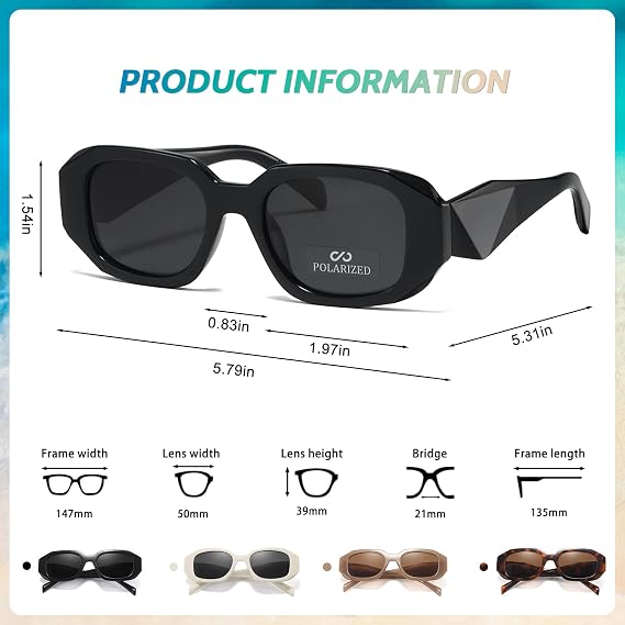 JiSoo Rectangle Sunglasses Women, Polarised Trendy Rectangular Sunglasses, Vintage 90s Sun Glasses Womens