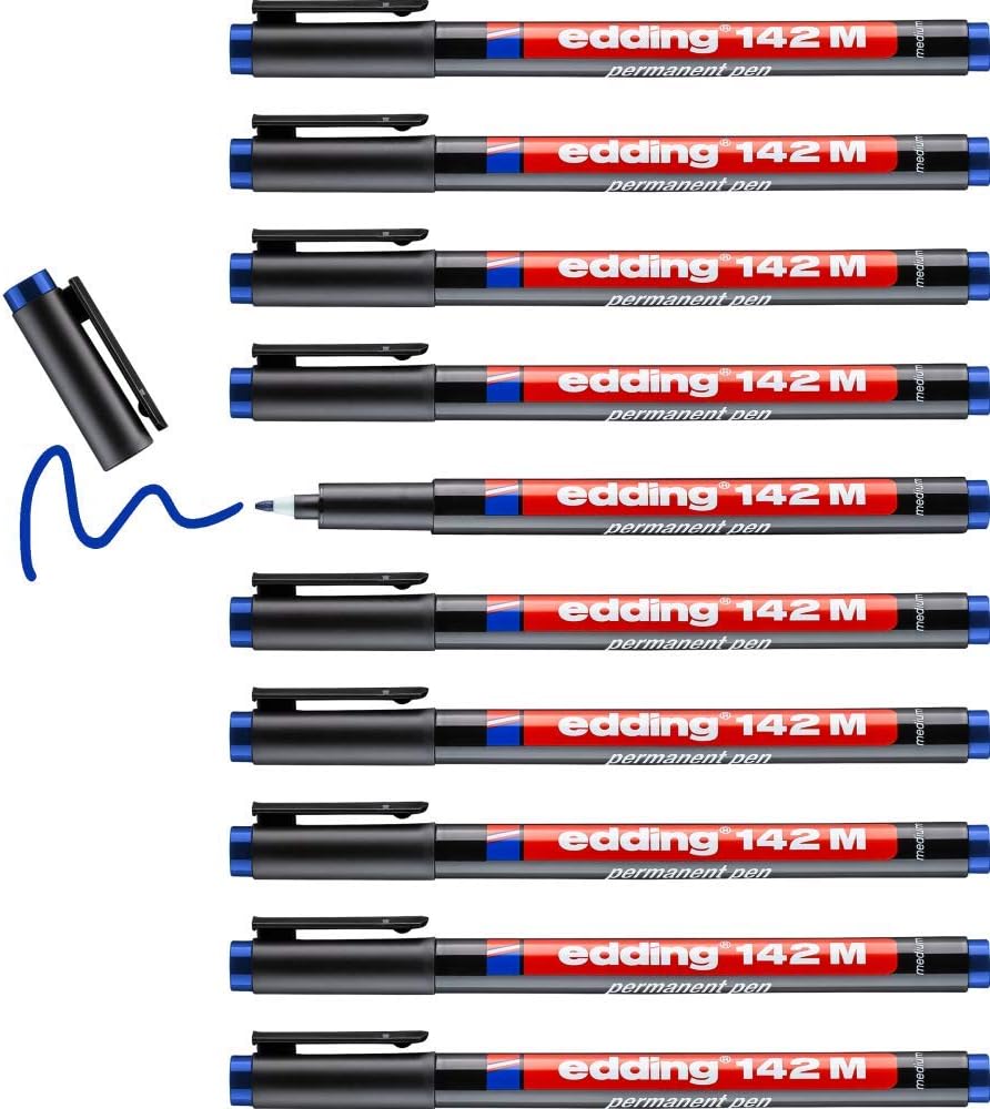 edding 142 M permanent pen - brown - 10 pens - round nib 1 mm - pen for writing on glass, plastic, foils and smooth surfaces - permanent, quick-drying, smudge-proof and waterproof