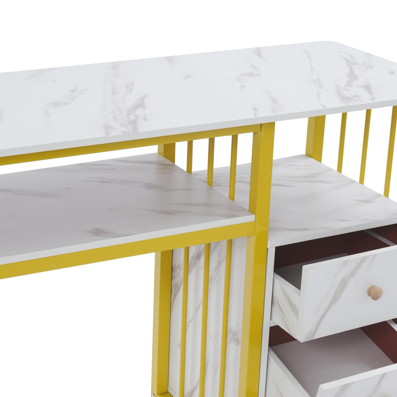 Scrivania con 3 cassetti, tavolo per manicure, struttura marmorizzata, scrivania per computer, soggiorno, 2 scaffali aperti, per uffici, saloni di bellezza, 100 x 40 x 76 cm