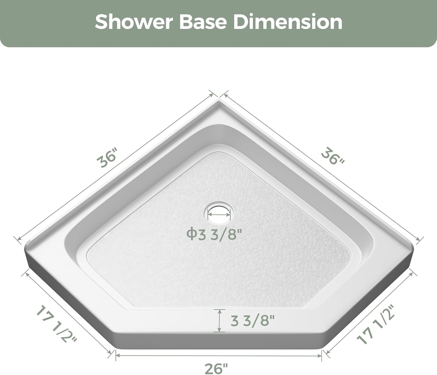 36" x 36" Neo Angle Shower Pan, Corner Threshold Shower Base in White, Non-Slip Textured Acrylic Bathroom Shower Floor Pan