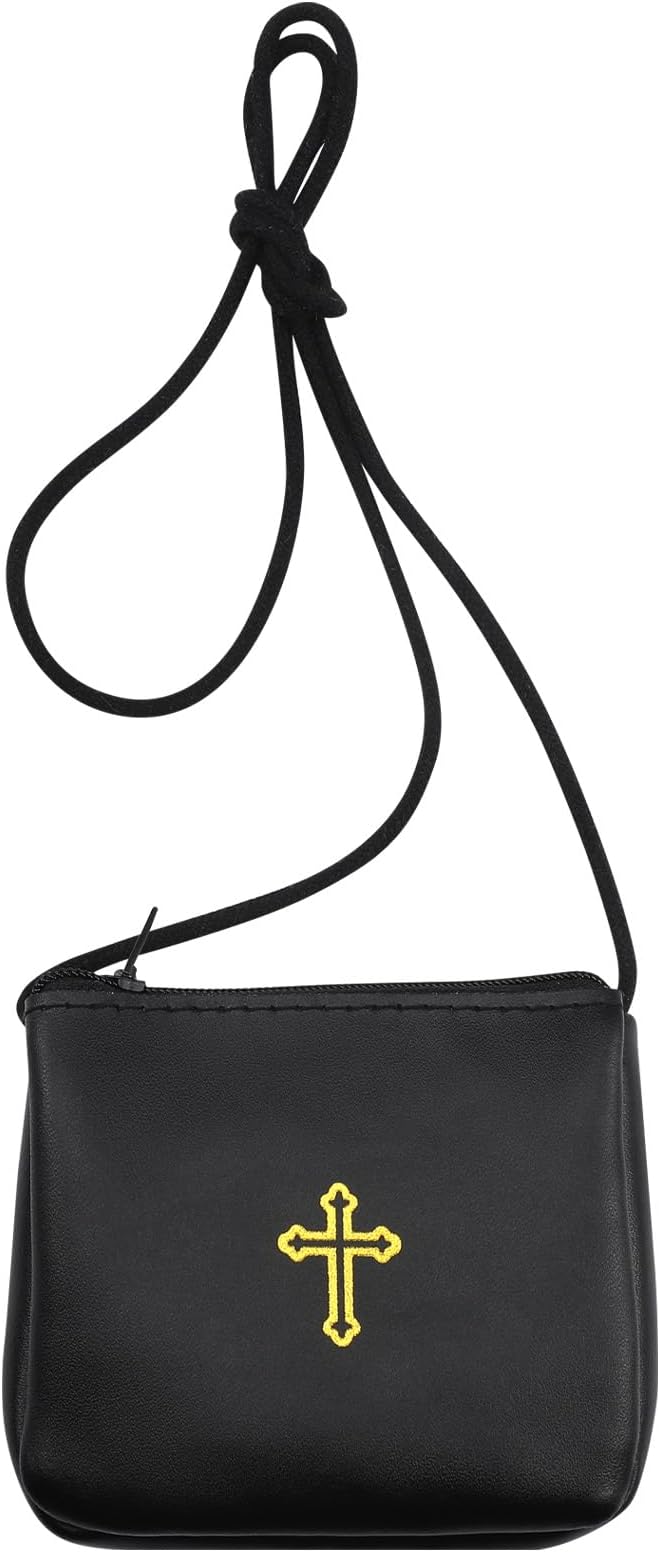 Leather Communion Burse for PYX, Catholic PYX Case with Strap for Communion Host Priests Deacons Gifts, Black, S