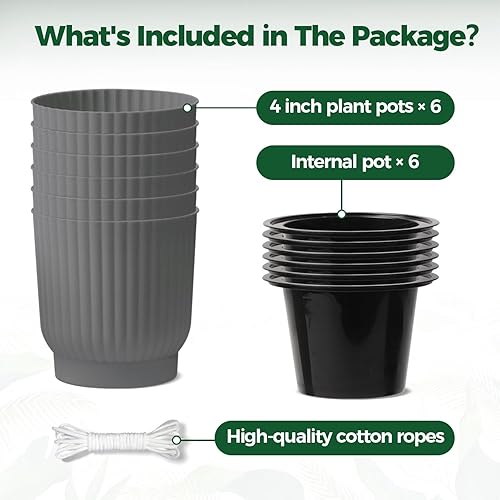 Miniatura 6 de T4U Macetas de riego automático de 8 pulgadas, macetas de plástico blanco con orificio de drenaje y tapón, macetas grandes para interiores y