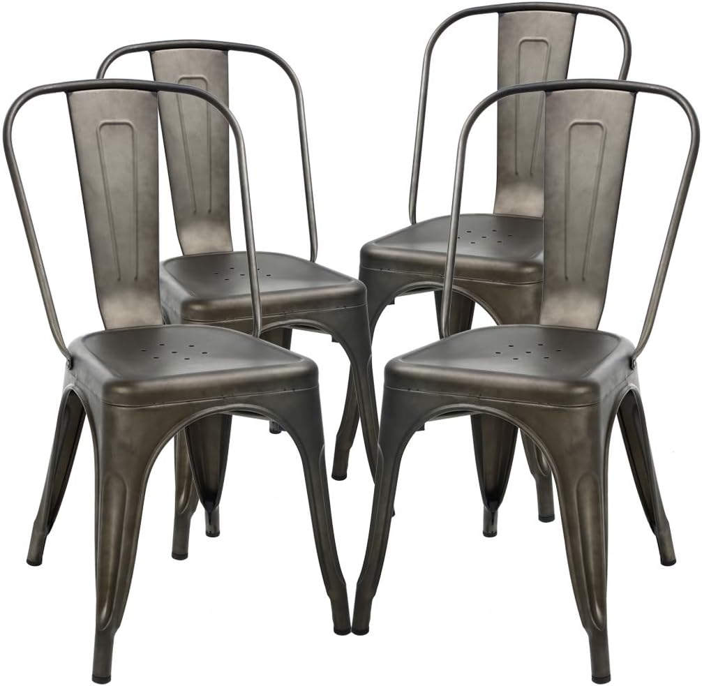 Dkeli Metal Dining Chairs Set of 4 Outdoor Indoor Restaurant Cafe Tolix Bistro Kitchen Farmhouse Chairs with Back, Stackable Industrial Metal Chairs Hold Up to 330lbs, Cream