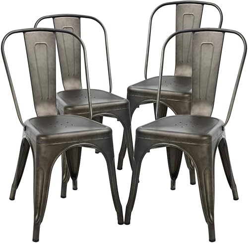 Miniatura 8 de Sillas de metal para interiores y exteriores, sillas de comedor laterales apilables para restaurante, cafetería, Tolix bistró con respaldo, juego de