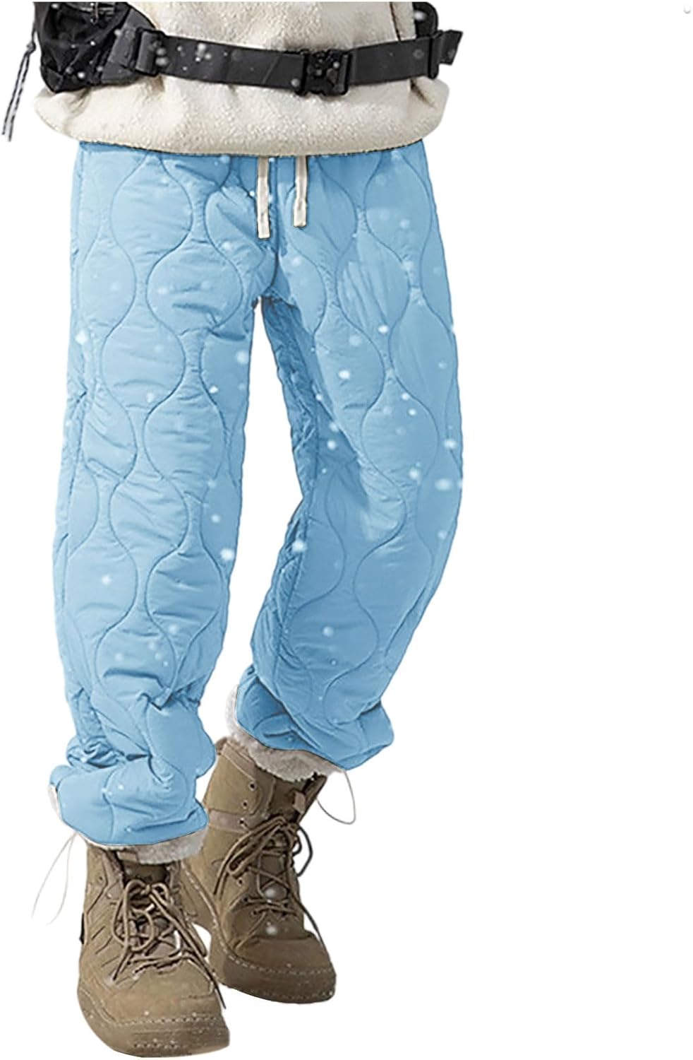 Men's Winter Snow Pants Warm Elastic Waist Down Puffer Thickened Fleece Lined Quilted Waterproof Ski Trousers 2025 Sky Blue-1 Medium - Image 1 of 9
