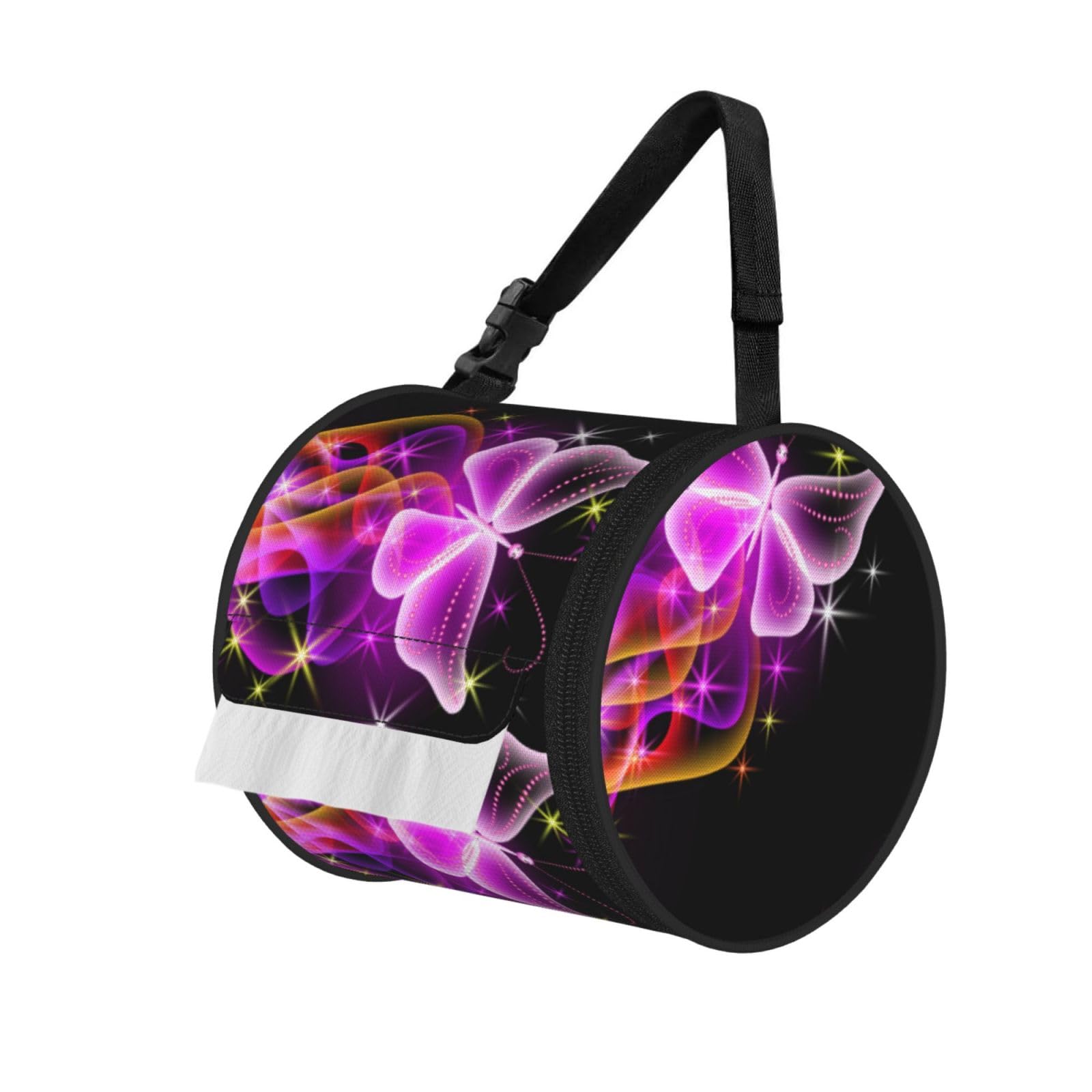 Dancing Butterfly Print Hanging Toilet Paper Holder Camping Paper Towel Holder Portable Car Roll Paper Storage Bag With Adjustable Strap Suitable For Bathroom,Kitchen