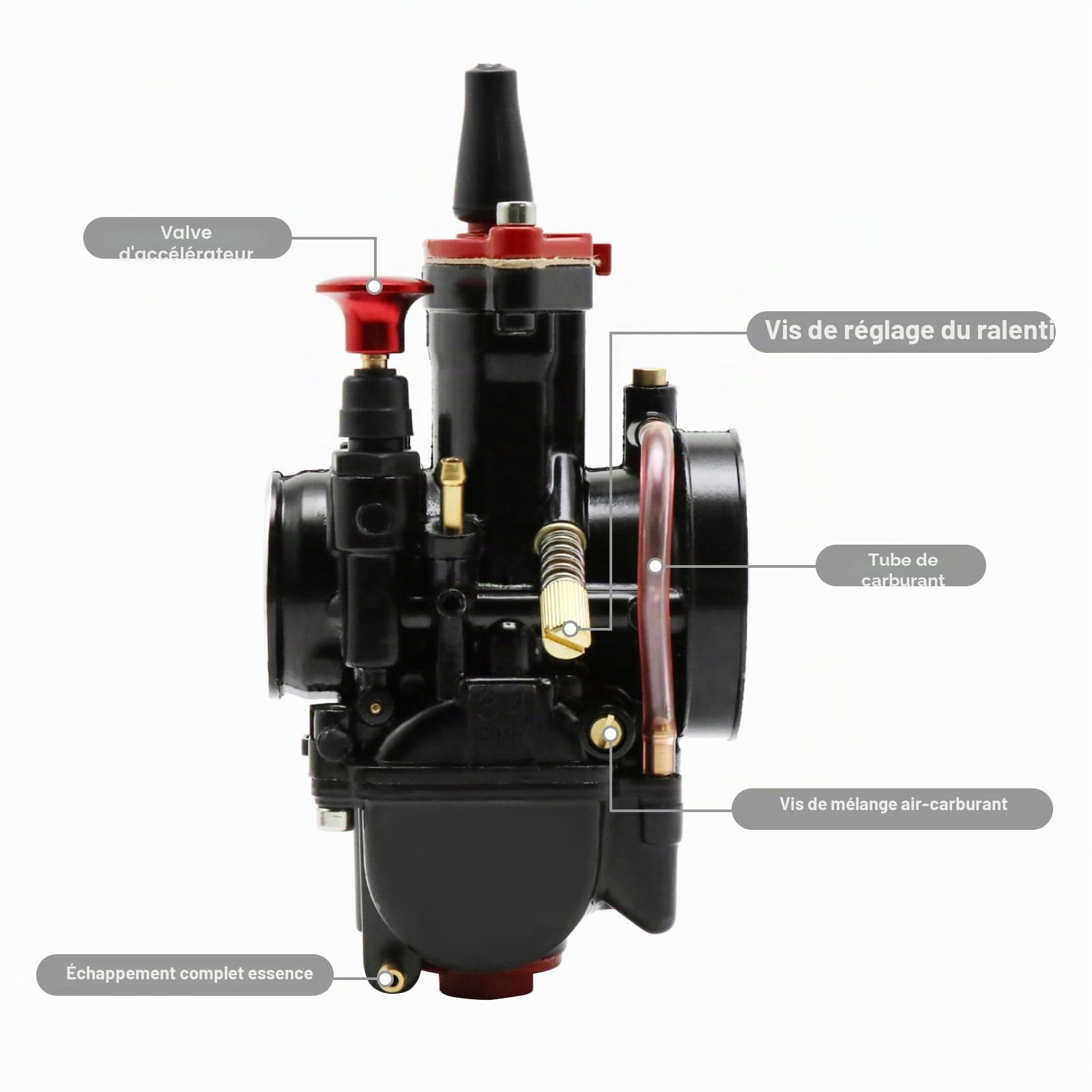 Kit de carburateur 21 24 26 28 30 32 34MM Carburateur de course universel 2T 4T avec filtre à air, tube d'admission, gicleurs pour moto de course 75cc - 125cc Dirt Pit Bike ATV (34MM)