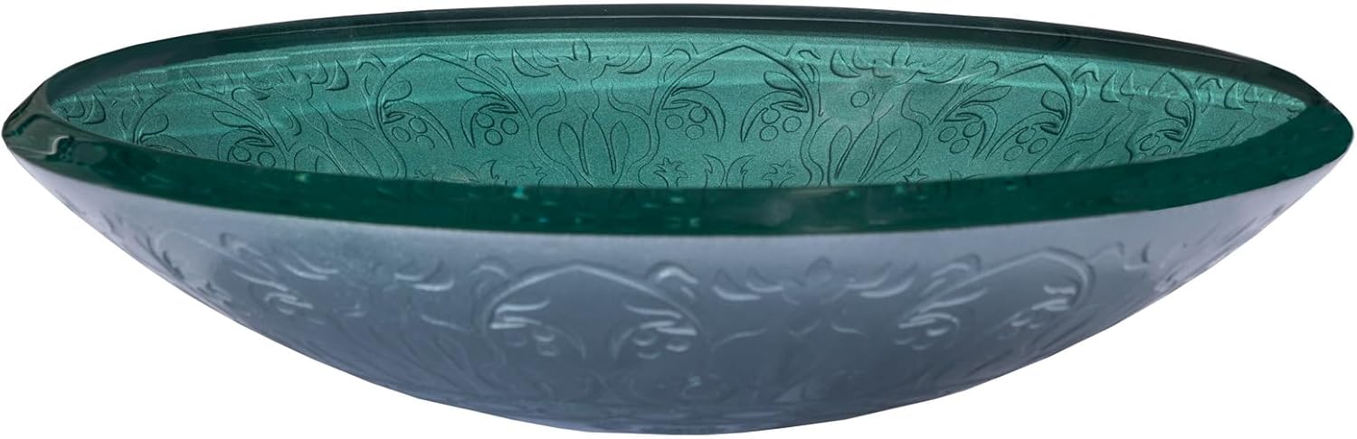 Eden Bath Teal with Embossed Pattern Round Glass Sink Bowl Bathroom Vessel Sink for Vanity Top