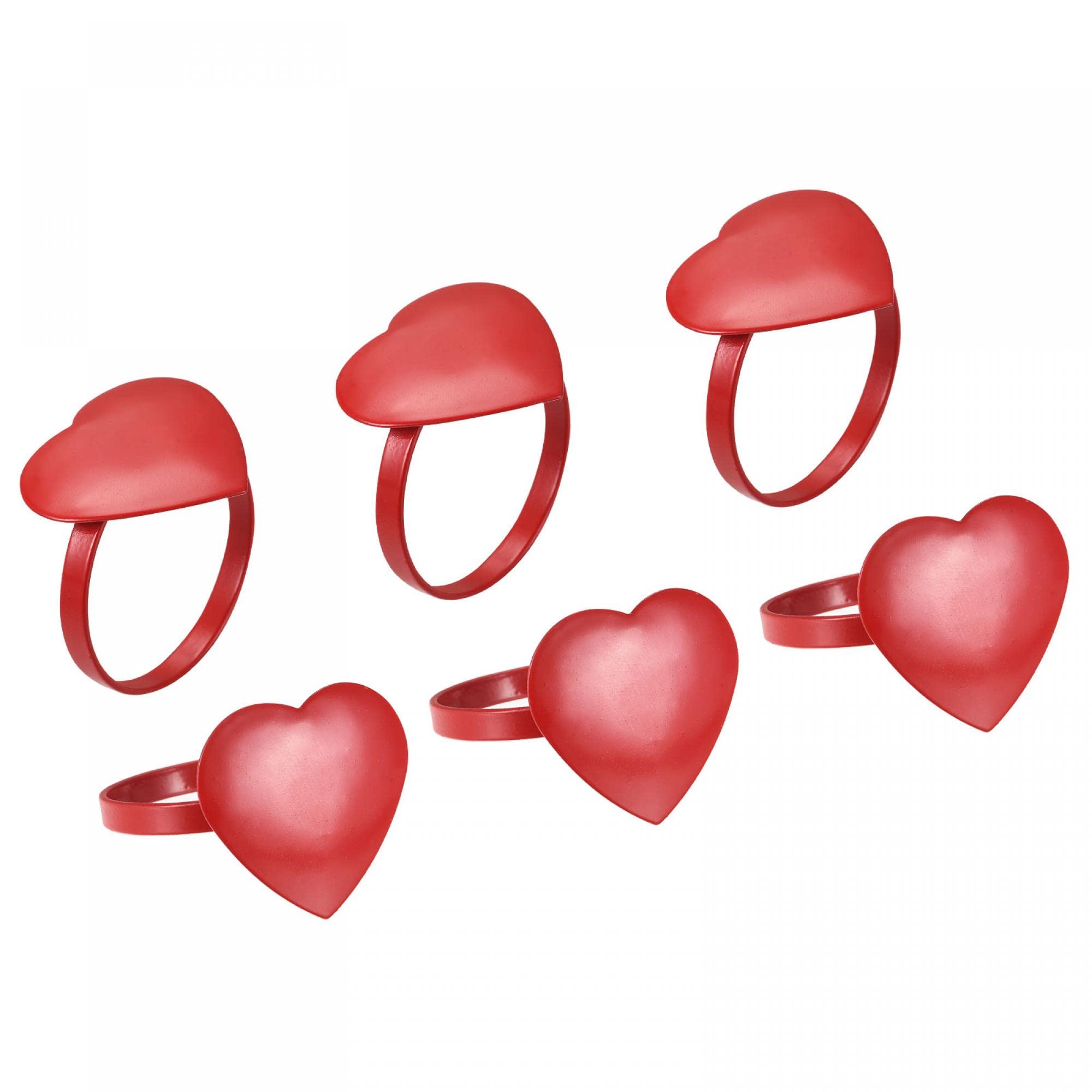 sourcing map Metal Napkin Rings, 6pcs Heart Shape Napkin Ring Holder Buckle for Dining Table Decorations Wedding Birthday Holiday Party, Red