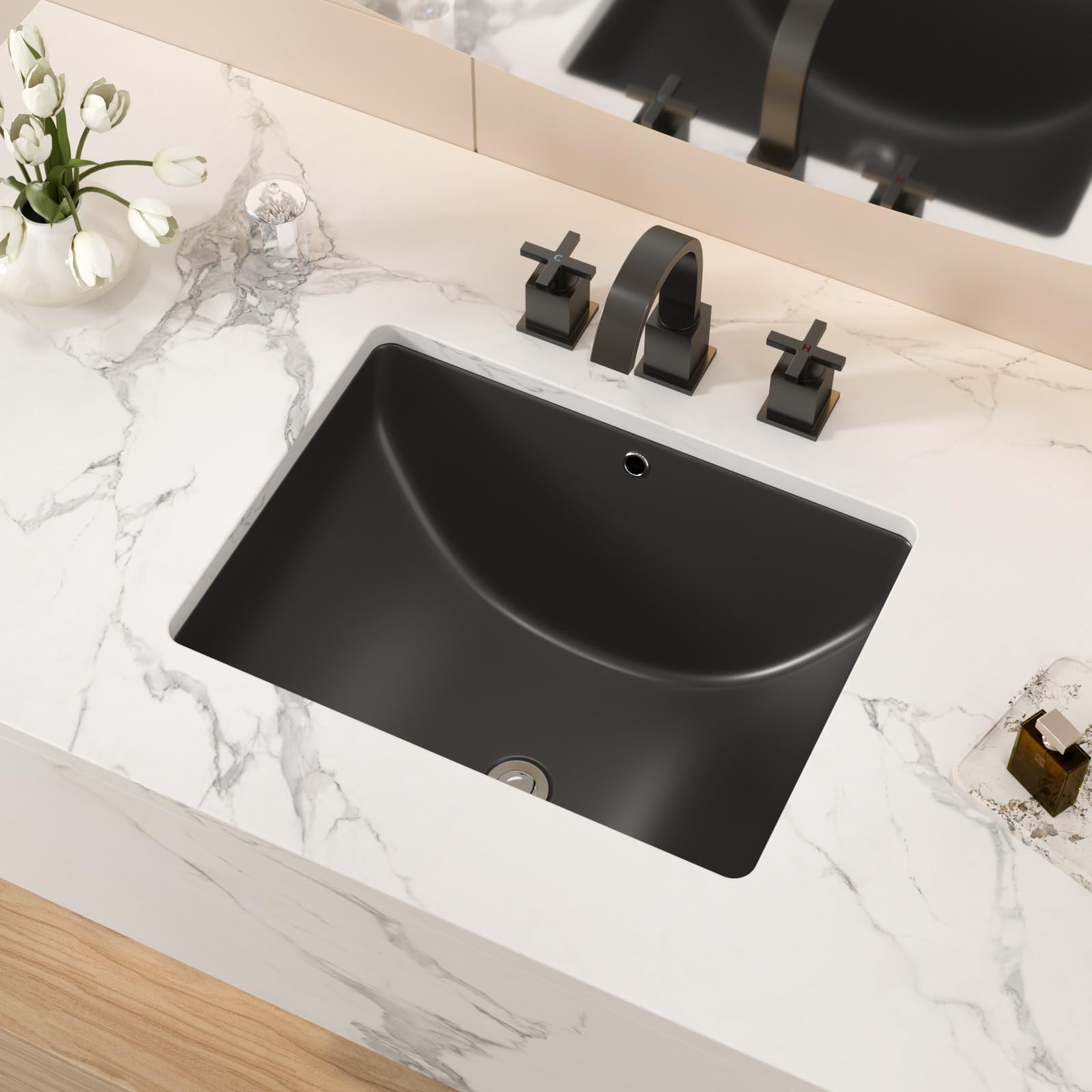 Lavabo negro de cerámica 45x35 cm empotrado para muebles de baño