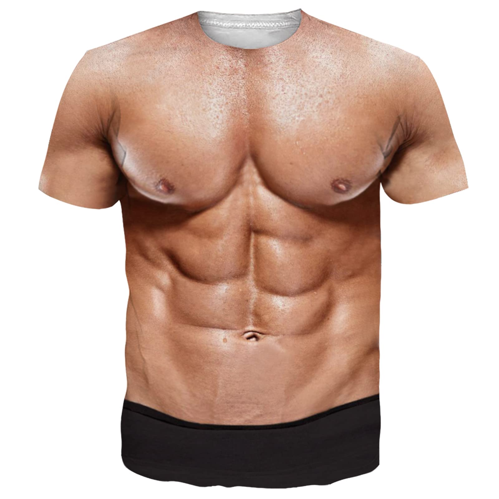 Goodstoworld Unisex 3D Fake Abs T Shirts Shredded Chest Printed Short Sleeve Costume Novelty Tees Shirt