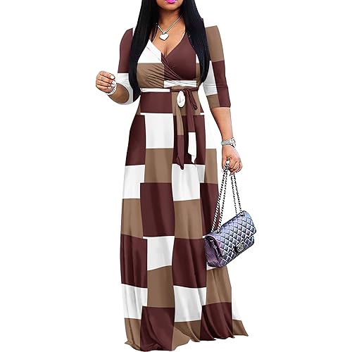 FANDEE Plus Size Maxi Dress for Women Casual Summer Sundress V-Neck 3/4 Sleeve