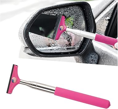 8sanlione Car Rearview Mirror Wiper, American Flag Telescopic Auto Mirror Squeegee Cleaner, Glass Mist Cleaning Tool with Retractable 98cm Handle, Portable Car Windows Water Removal Pink/Red Flag