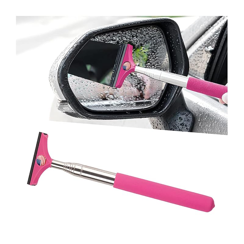 Rodo telescópico para espelho retrovisor 98 cm 8sanlione, borracha natural e cabo de aço inoxidável, Pink/Red Flag