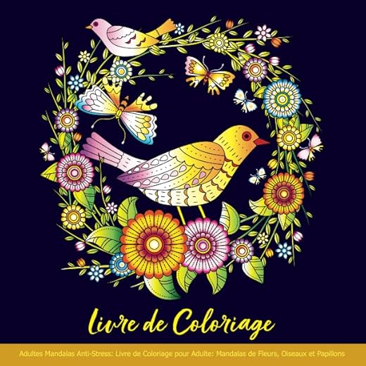 Livre de Coloriage Adultes Mandalas Anti-Stress: Livre de Coloriage pour Adulte: Mandalas de Fleurs, Oiseaux et Papillons