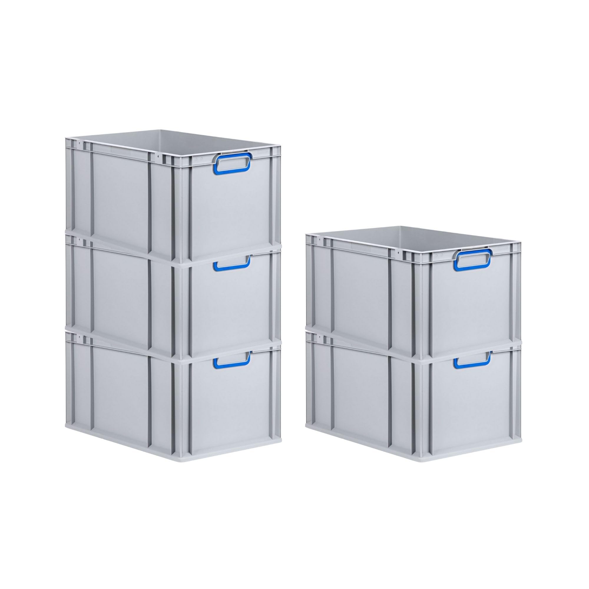 PROREGAL SET SUPER ÉCONOMIQUE 3x Bac Euro NextGen Color | HxLxP 32x40x60cm | 65 litres | Poignées bleues fermées | Fond renforcé | Eurobox, empilables