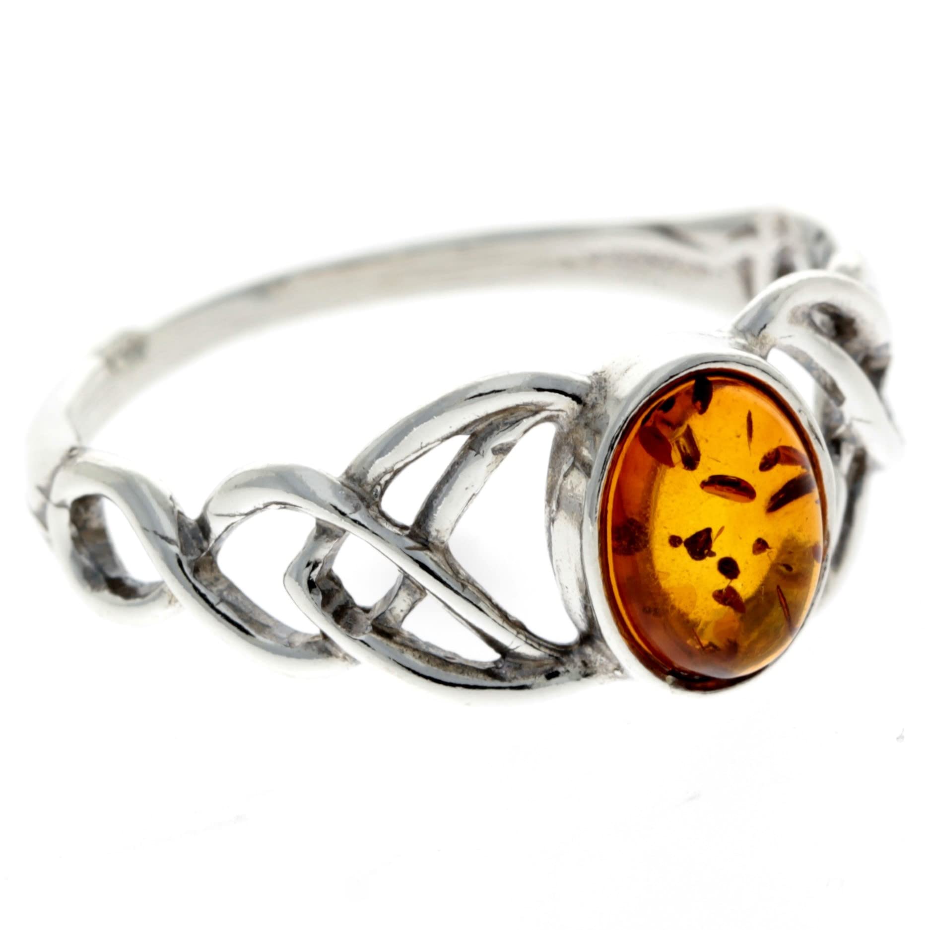 SilverAmber Jewellery - Anello in argento Sterling 925 e ambra baltica con nodi celtici – 7482
