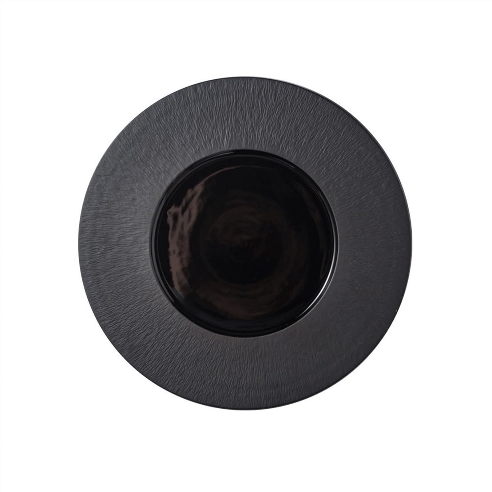 talerze do serwowania 12-calowy czarny ceramiczny talerz obiadowy w stylu zachodnim Okrągły płaski Ceramiczna zastawa stołowa Wykwintna płyta kuchenna Naczynia kuchenne talerze makaronowe(Czarny)