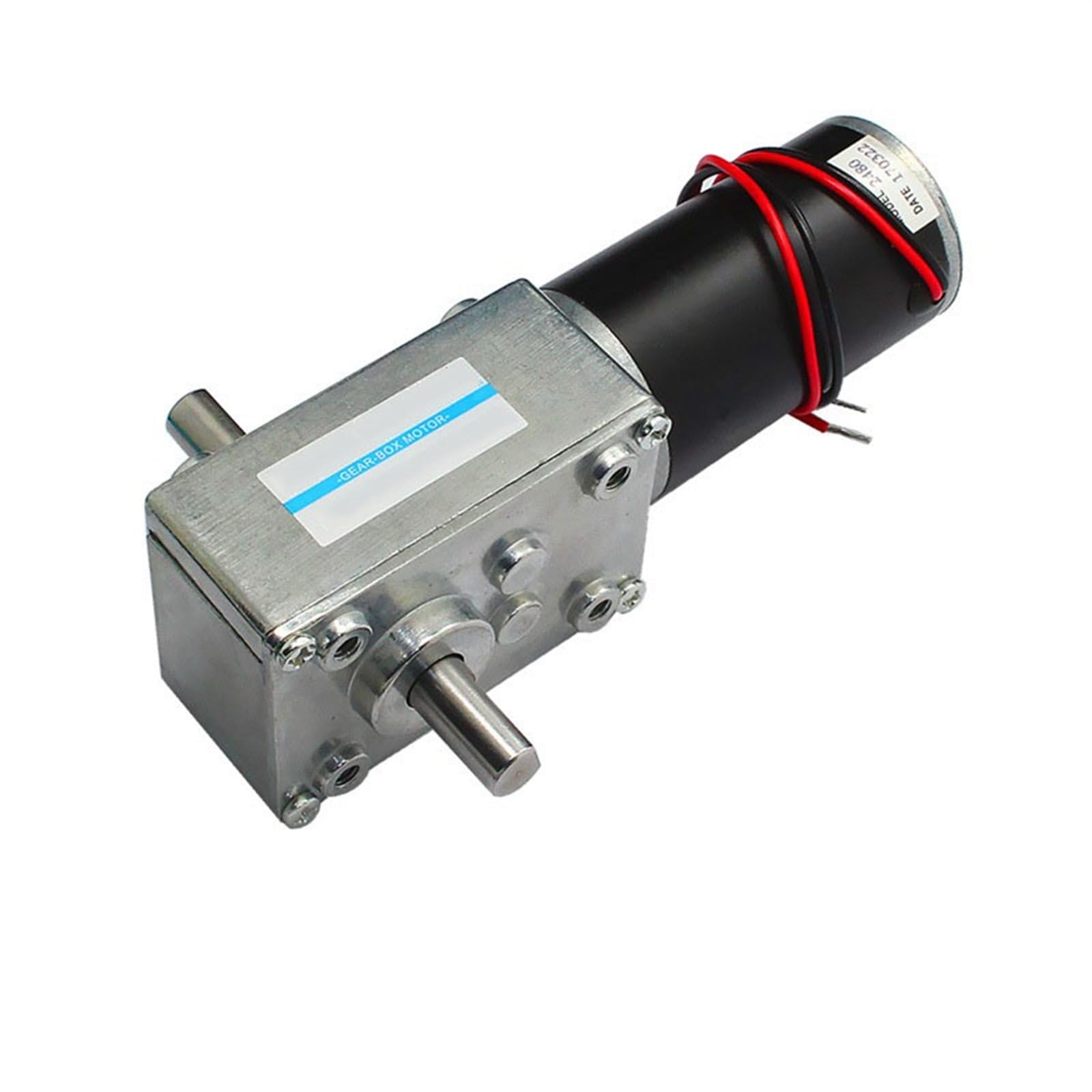 Turbinendrehzahl Selbsthemmender Doppelwellenmotor mit einstellbarer Geschwindigkeit, vorwärts und rückwärts, DC 12 V, 24 V, Schneckengetriebemotor, 5–470 U/min, hohes Drehmoment, maximal 70 kg Schnec