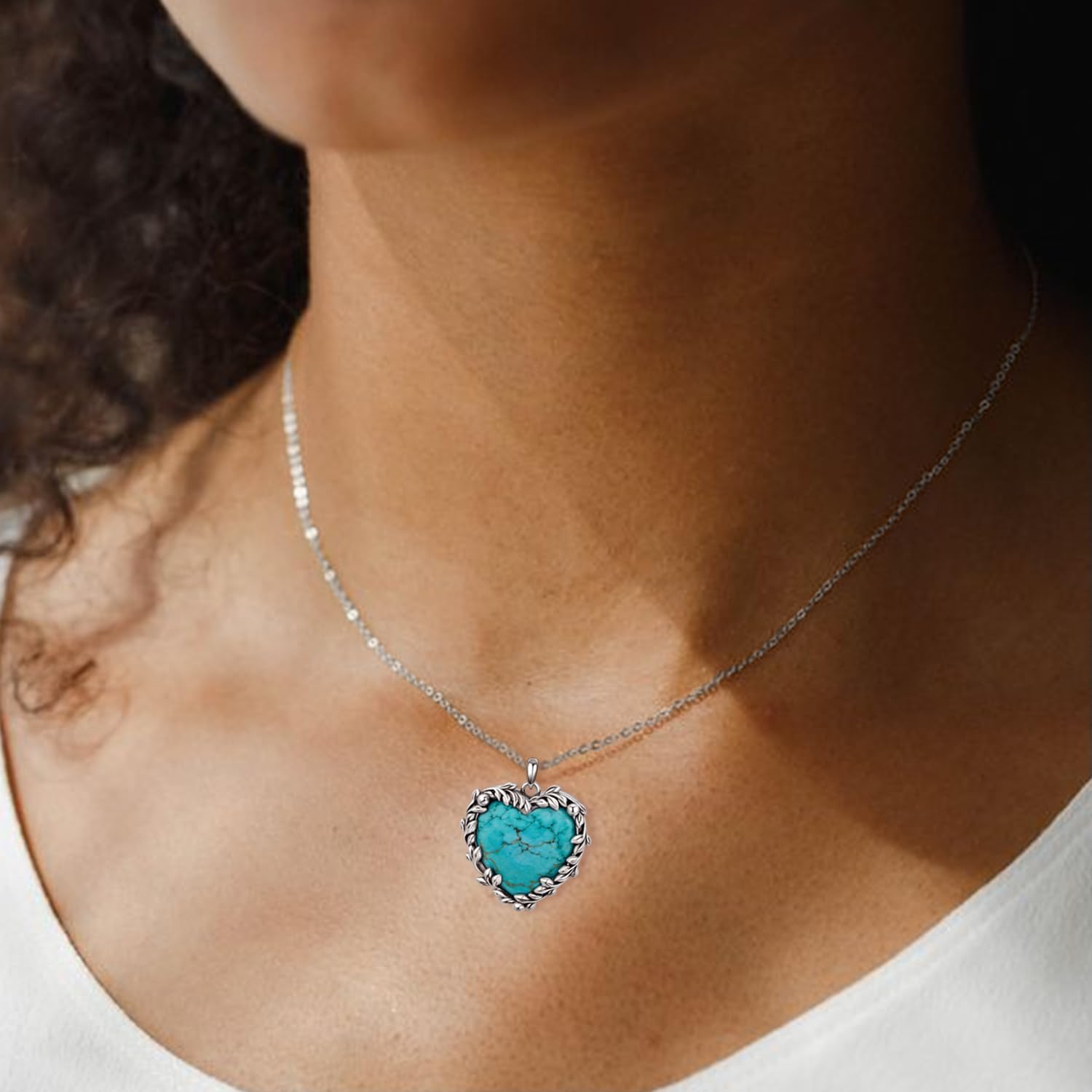 Genuine Turquoise Necklace 925 Sterling Silver Heart Necklace Turquoise Pendant Natural Gemstone Western Jewelry for Women - Image 5