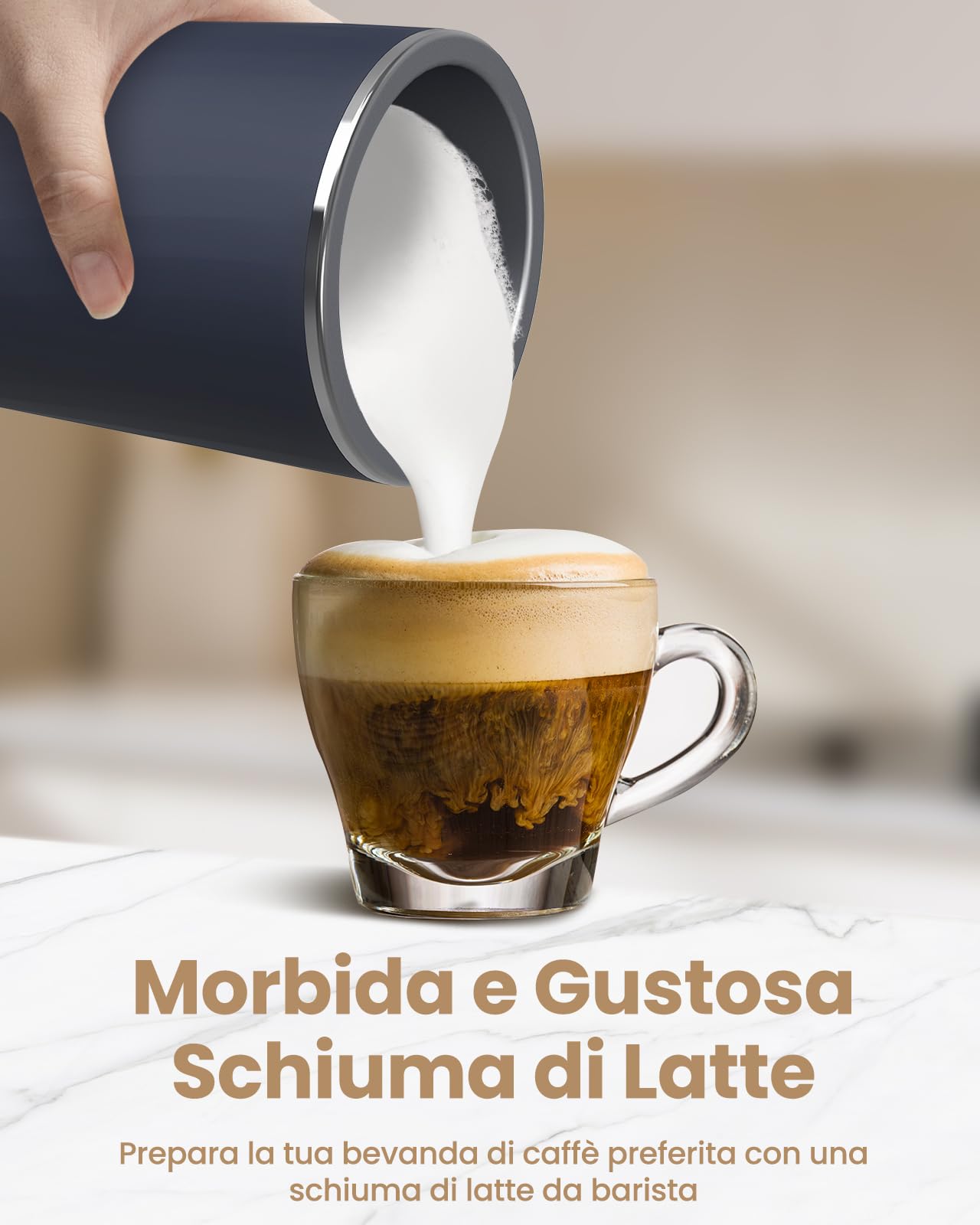 SIMPLETASTE Montalatte Elettrico 4 in 1, Cappuccinatore Elettrico Automatico per Schiuma Calda e Fredda, Scaldalatte per Cappuccino, Latte, Macchiato e Cioccolata Calda