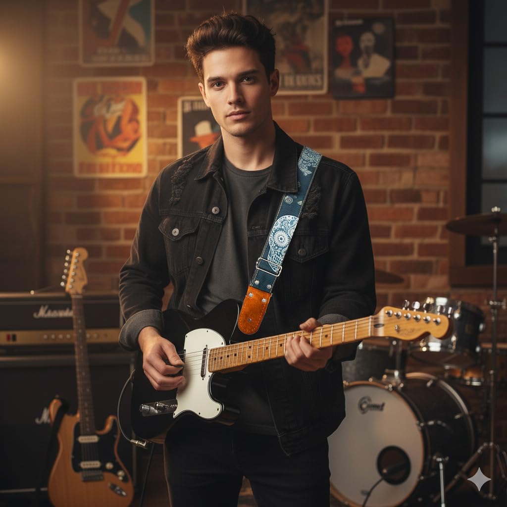 Kidam guitar strap, adjustable strap for acoustic guitars, basses and electric guitars.